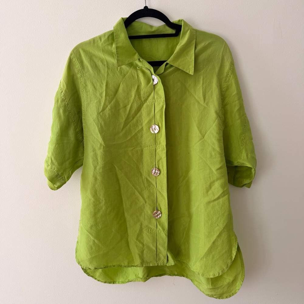 Relaxed Button-Down Shirt in Lime Green